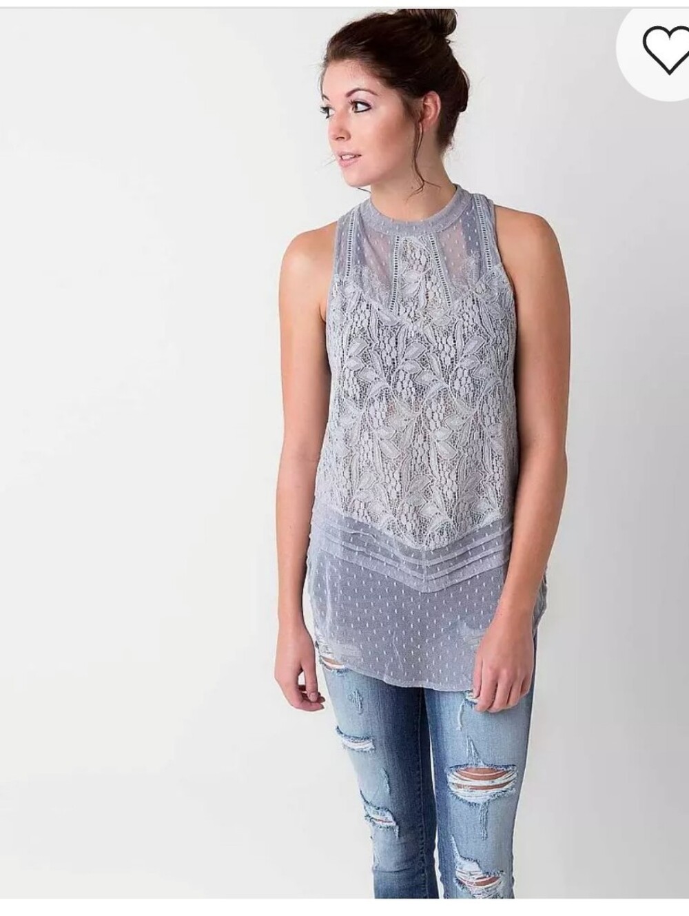 Free People Modern Dot Tank Top, Hi - Low Lace Tank, Size XS - Picture 2 of 11